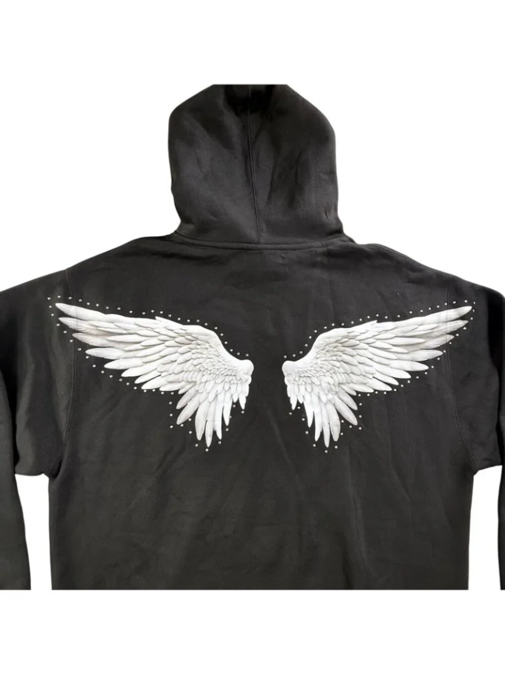TRIO Urban Hoodie Men XL Black Fallen Angel Wings Graphic Fleece Pullover Grunge